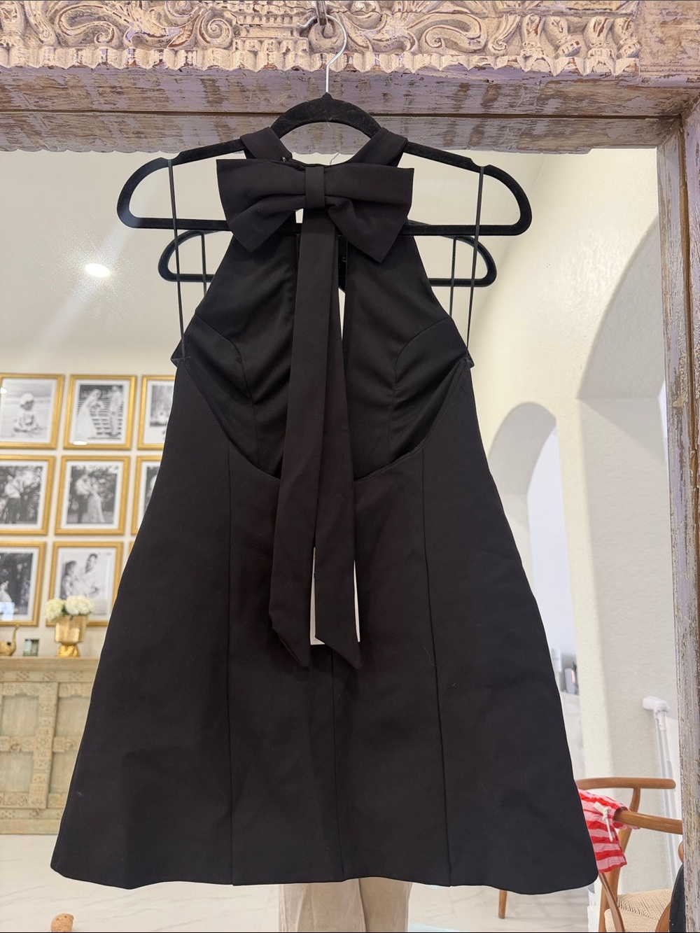 Zara Black Halter Mini Dress with Neck Bow on Back
